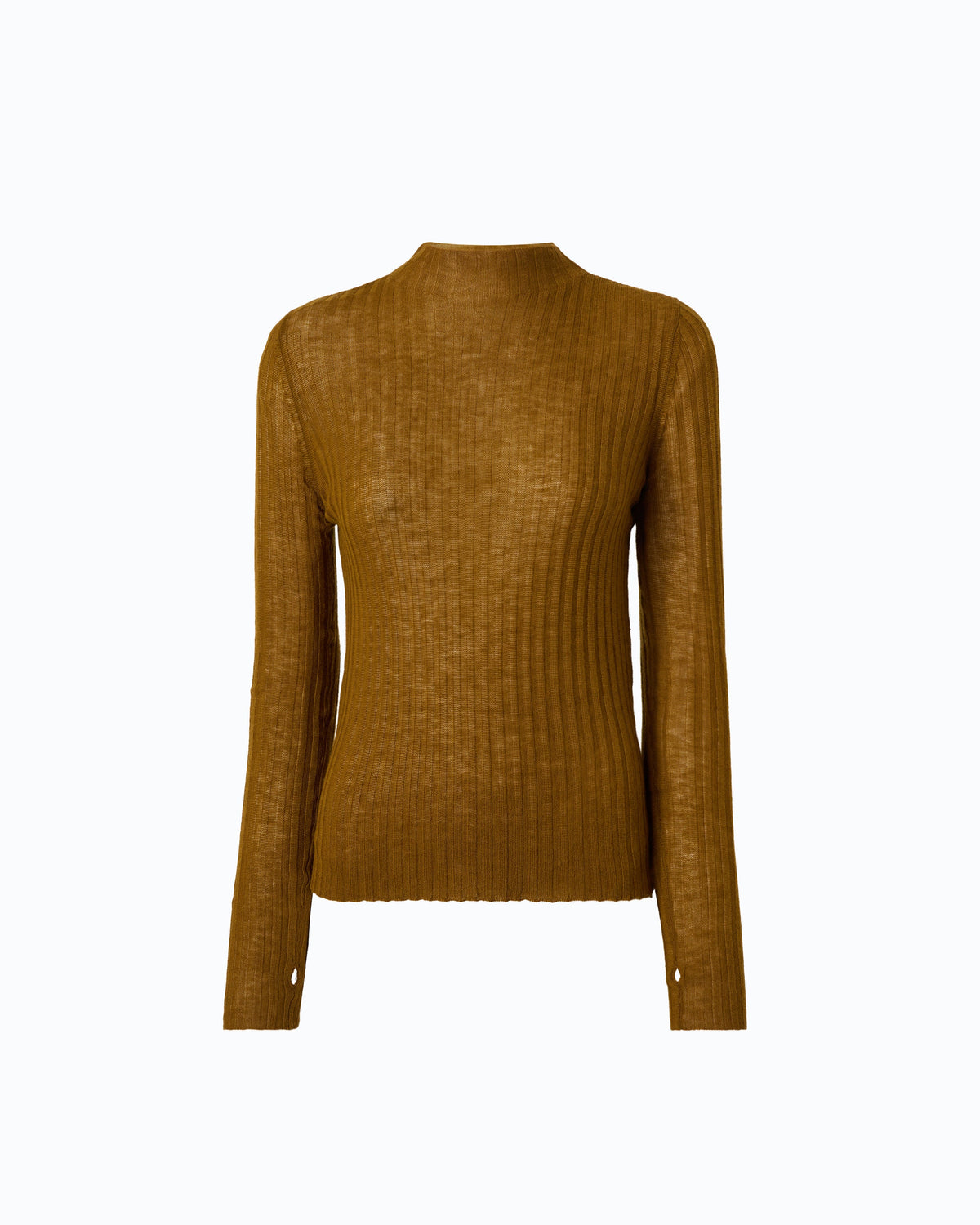 Women's brown ribbed mock neck jumper with long sleeves