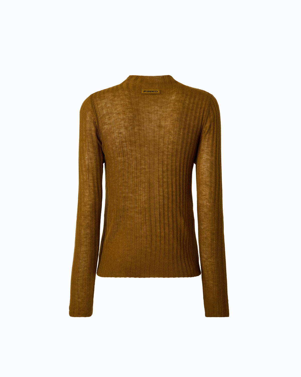 Women's brown ribbed mock neck jumper with long sleeves