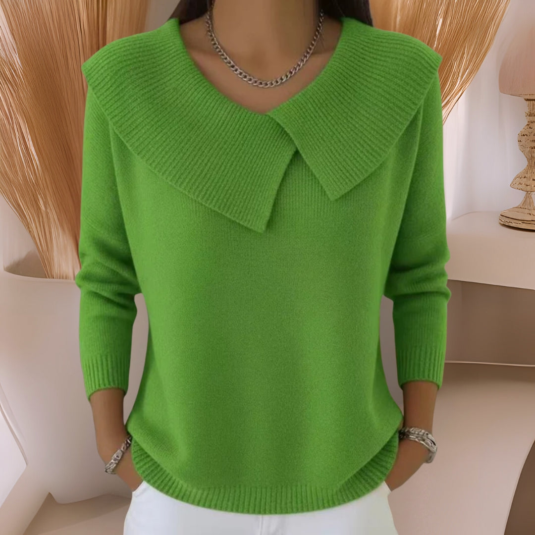 Women's long-sleeve collared jumper with broad ribbed collar and cuffs