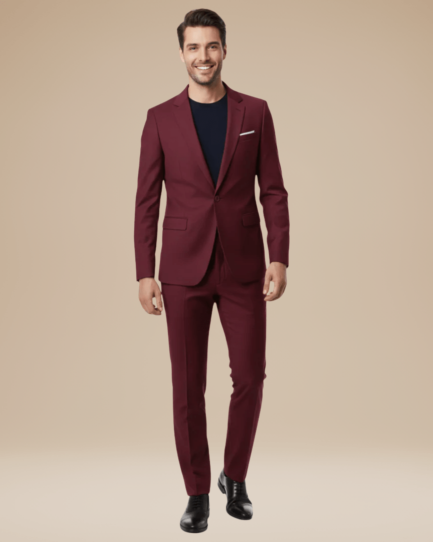 Men's two-piece suit with notched lapel blazer and matching trousers