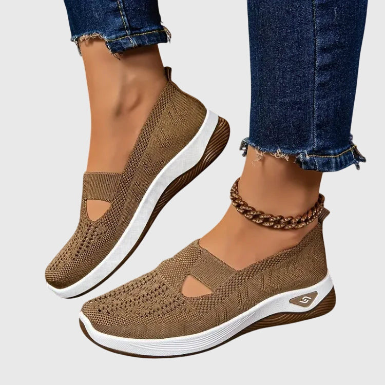 Women's Slip-On Trainers Knitted Cut-Out Flatform - Beige