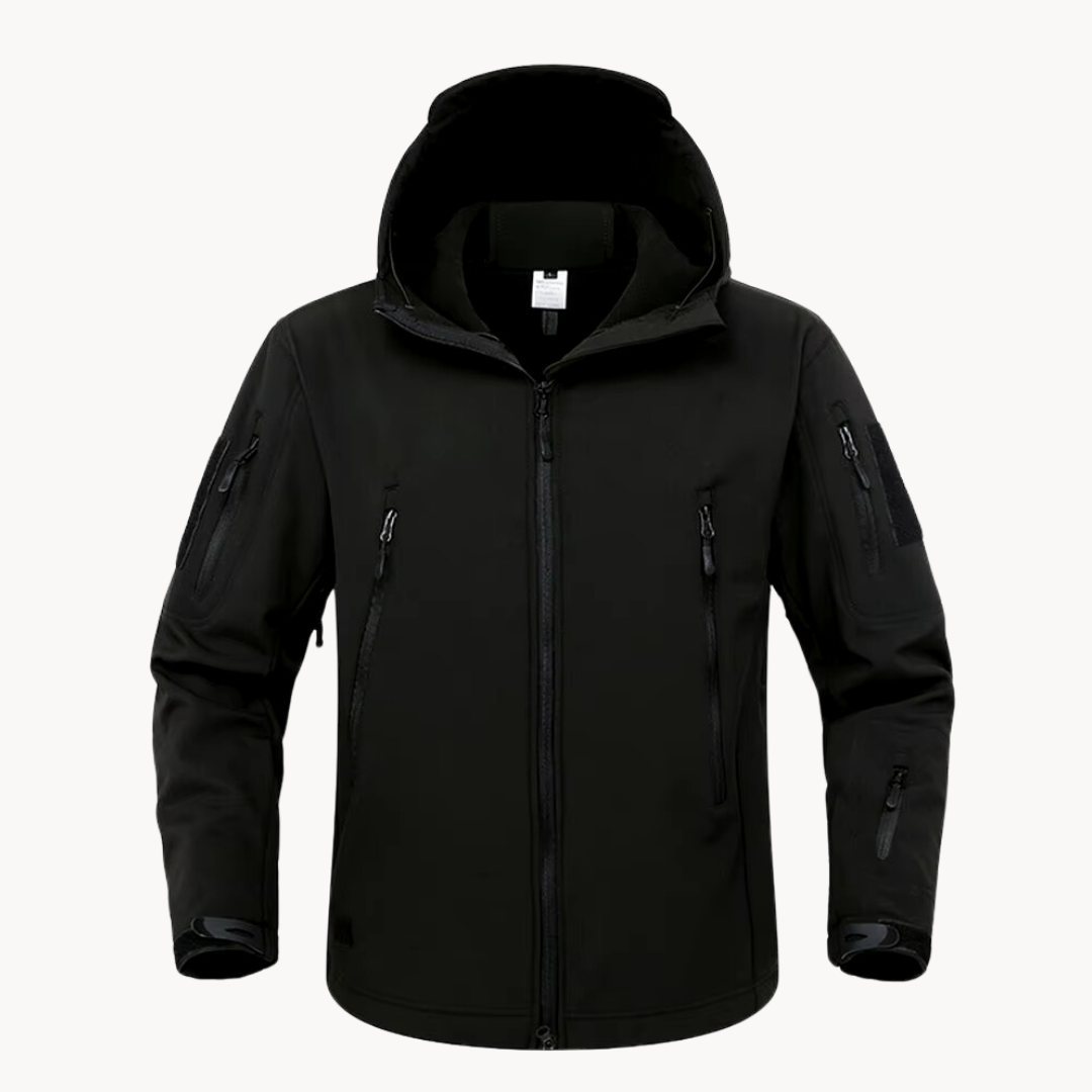Men's Tactical Jacket Hooded Fleece-Lined Softshell - Black