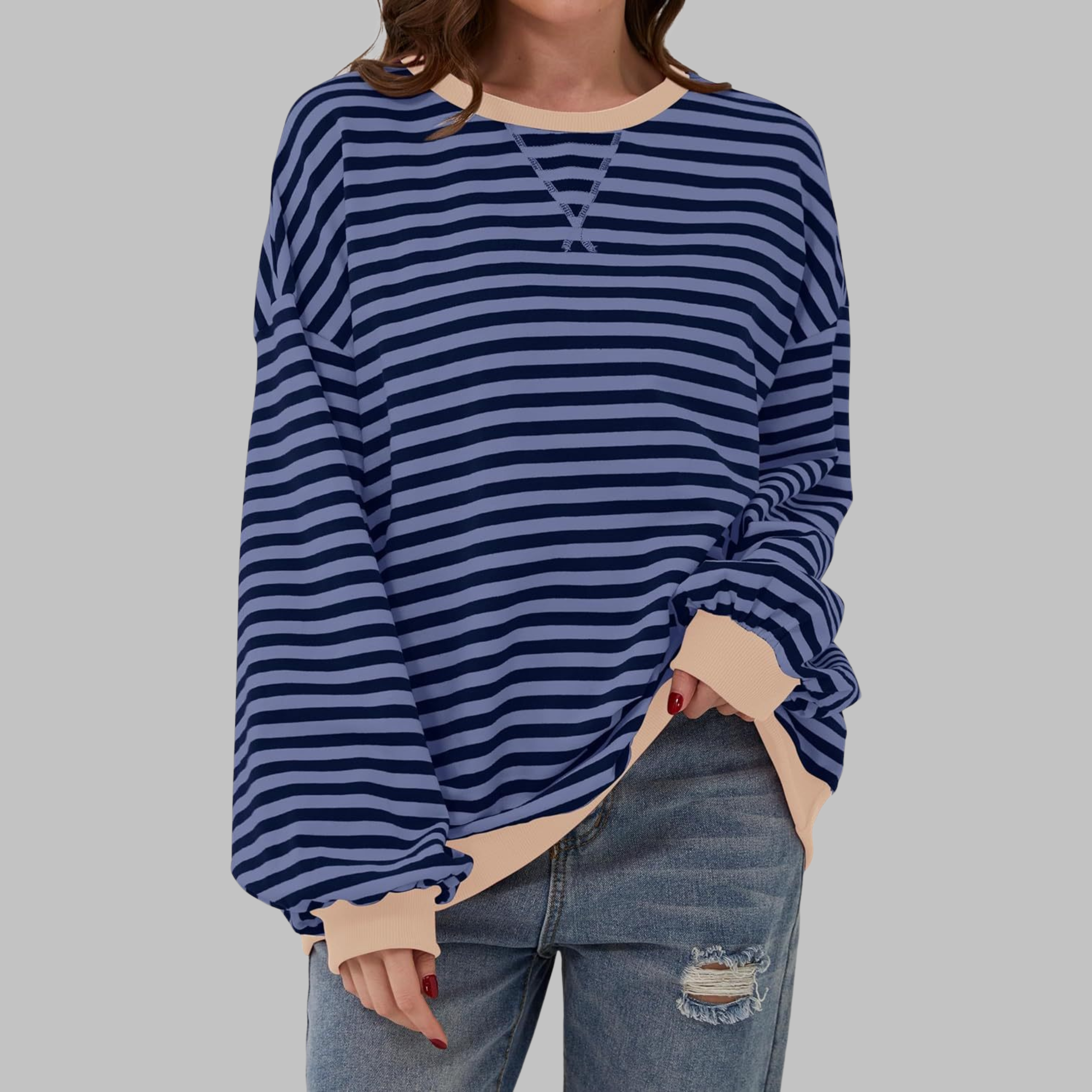 Women's Striped Jumper Long Sleeve Crew Neck - Blue