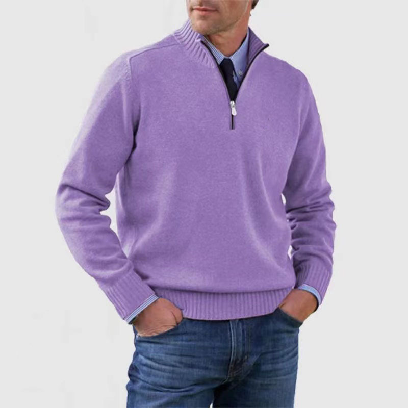 Men's long-sleeve half-zip jumper with ribbed stand collar