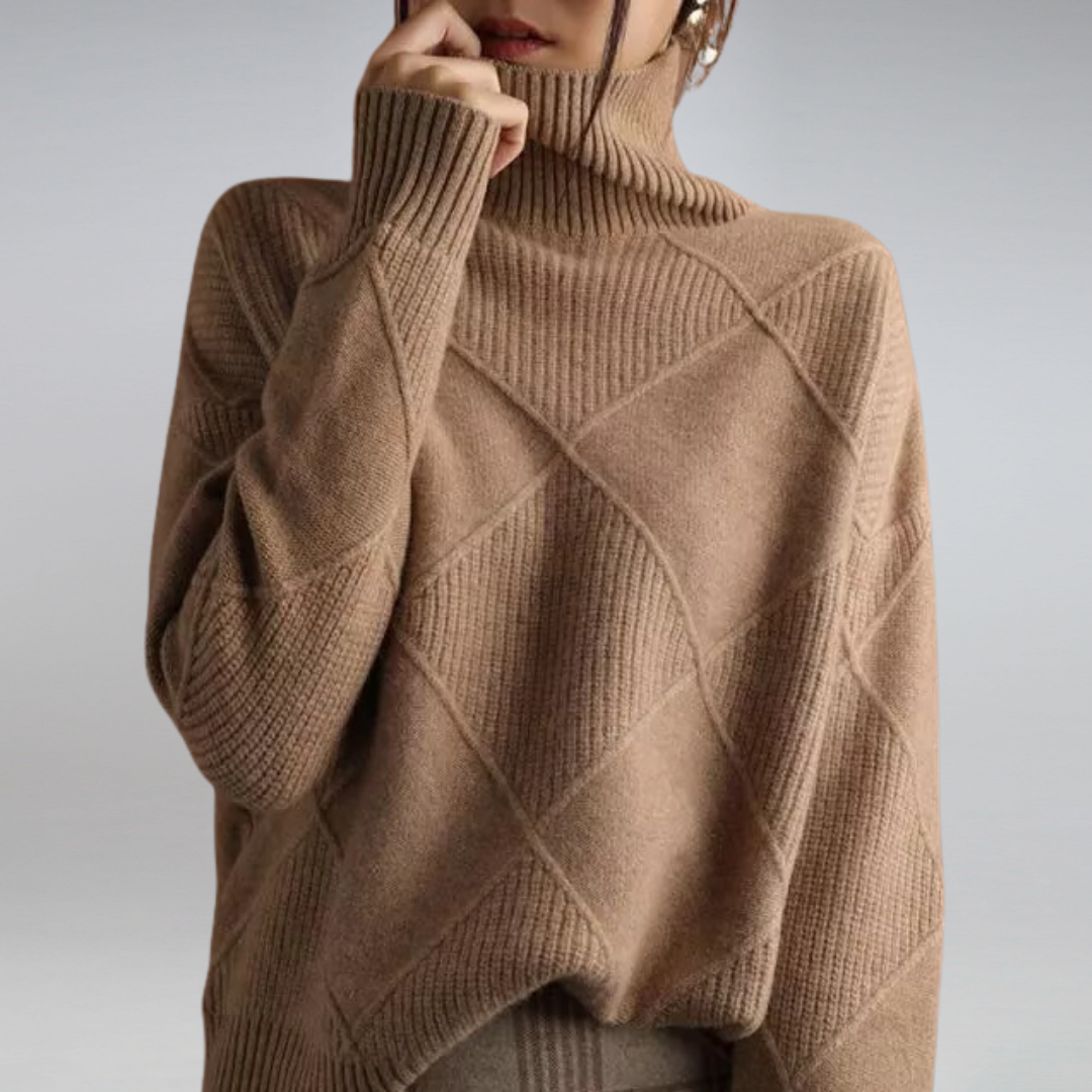 Women's geometric diamond roll neck jumper with long sleeves