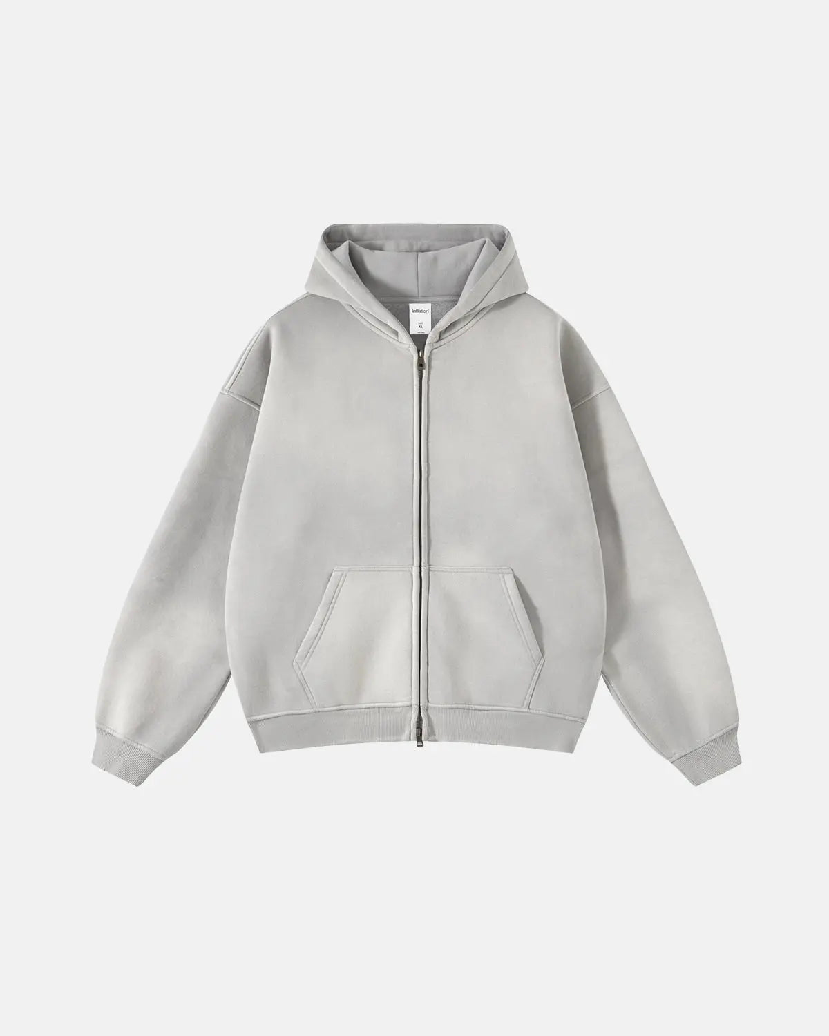 Washed distressed zip-up hoodie with hood, long sleeves and front pouch pocket
