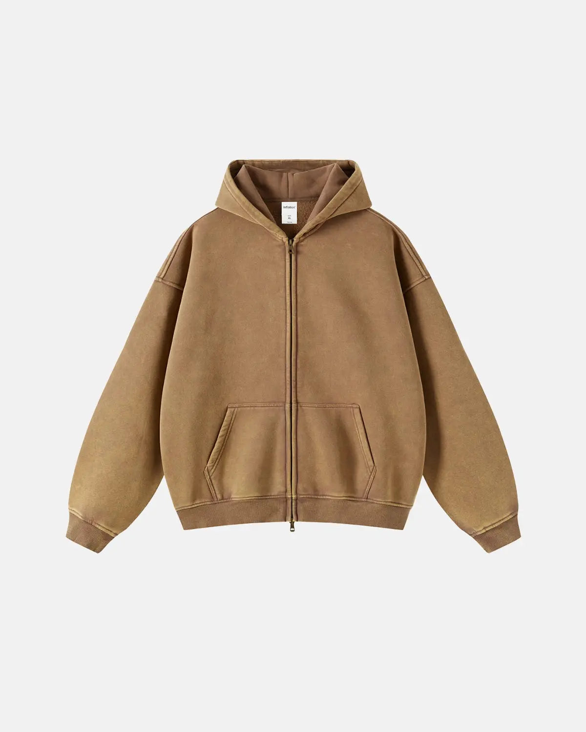Washed distressed zip-up hoodie with hood, long sleeves and front pouch pocket