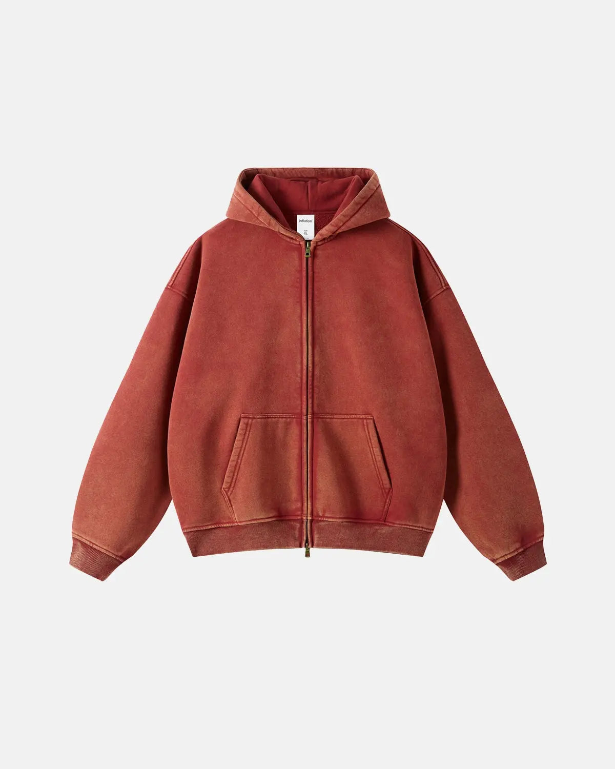 Washed distressed zip-up hoodie with hood, long sleeves and front pouch pocket