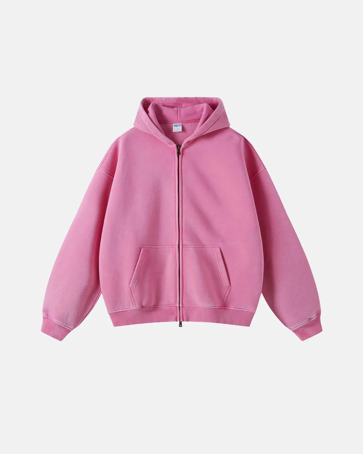 Washed distressed zip-up hoodie with hood, long sleeves and front pouch pocket