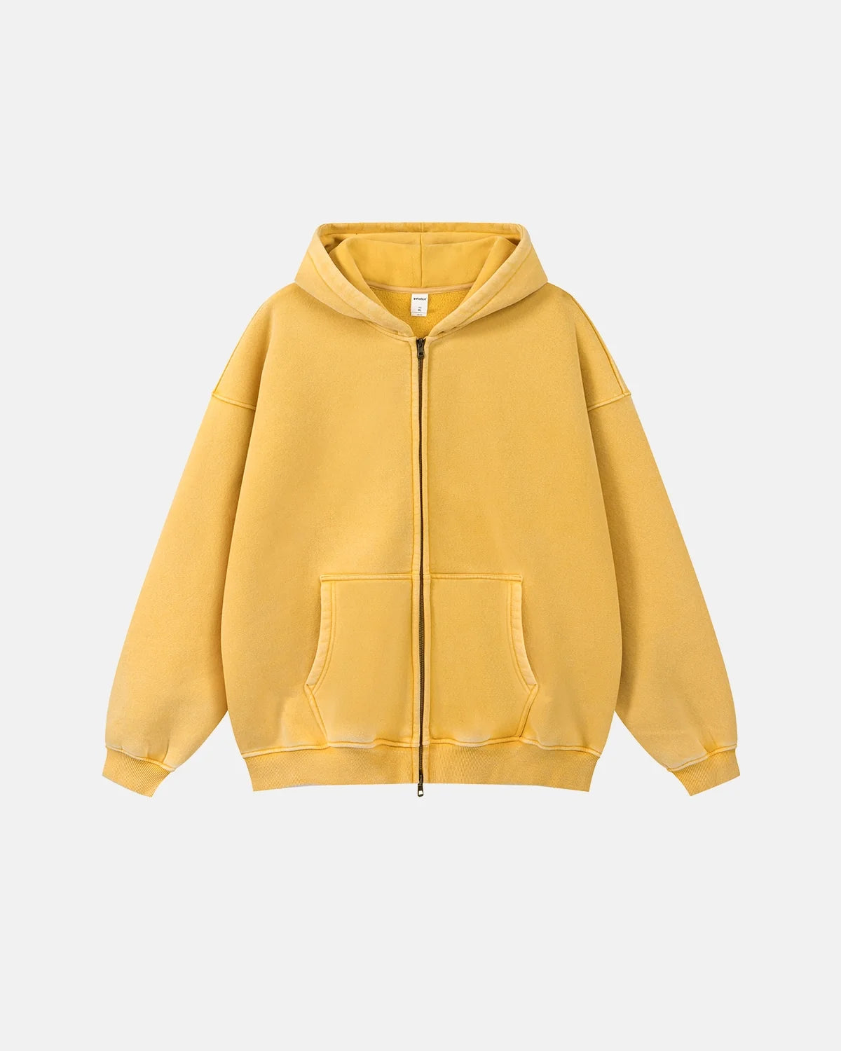 Washed distressed zip-up hoodie with hood, long sleeves and front pouch pocket