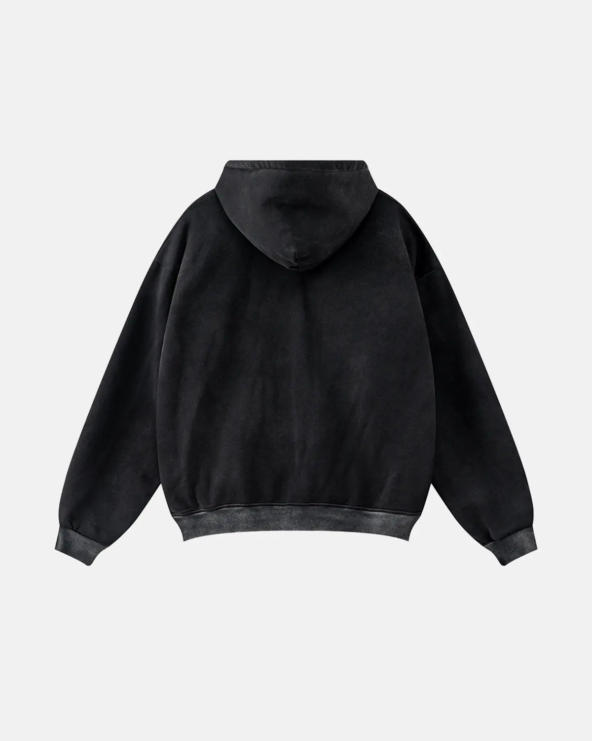 Black hooded zip-up hoodie with white double stripes and front pockets
