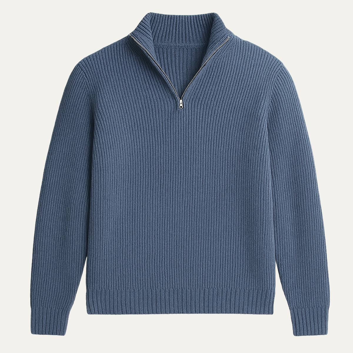 Men's ribbed half-zip jumper with high collar and long sleeves