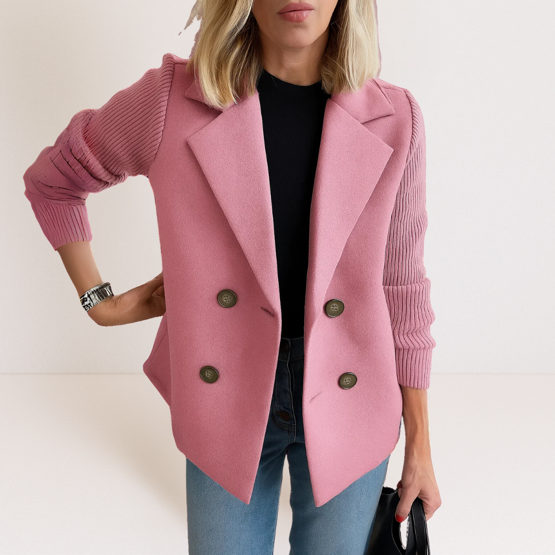 Women's double-breasted blazer with ribbed sleeves and notched lapels