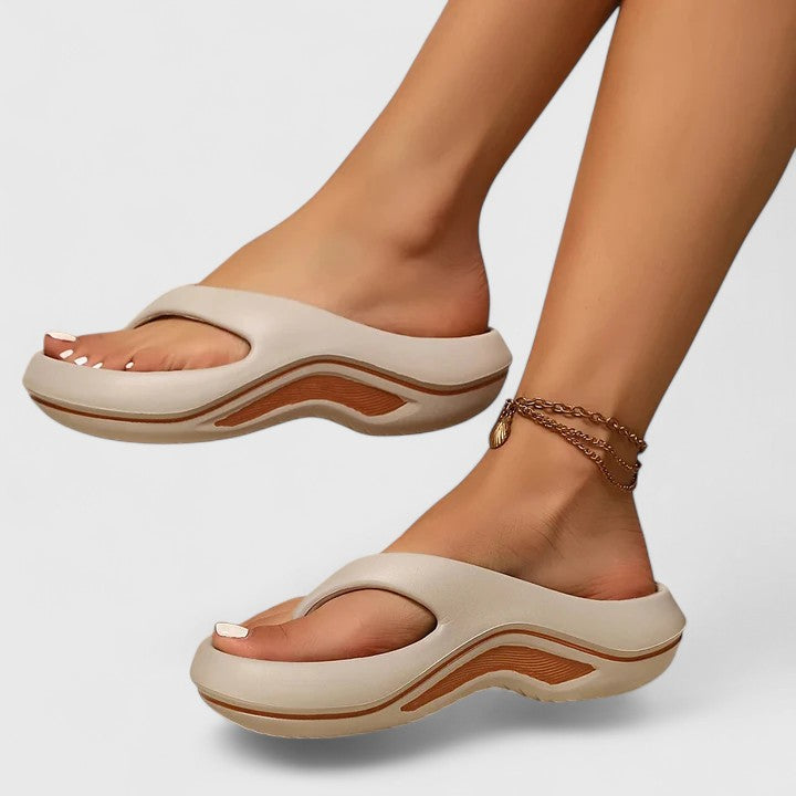 Women's Flip Flop Sandals Chunky Platform Toe-Post - Taupe