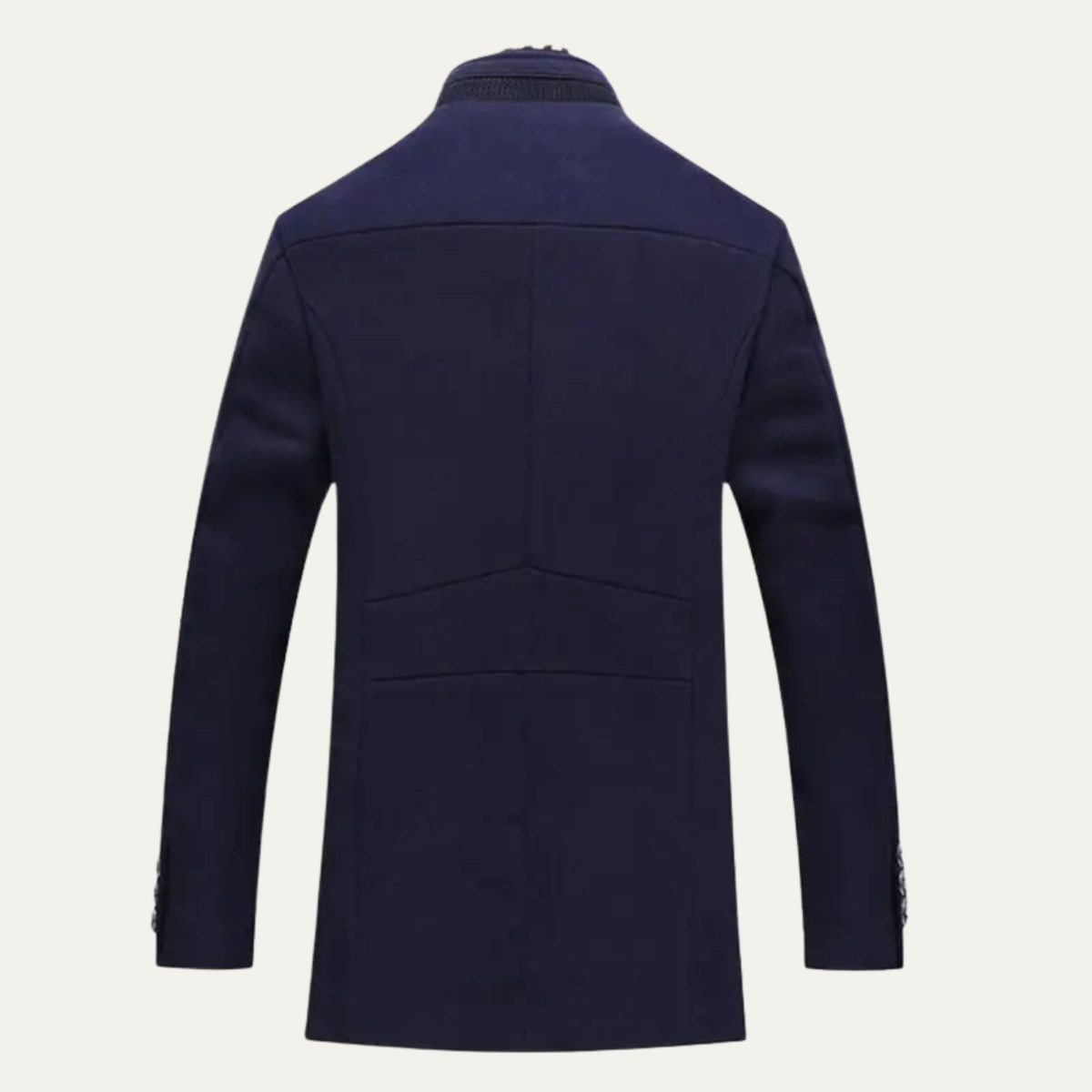 Men's structured trench coat with stand collar and long sleeves