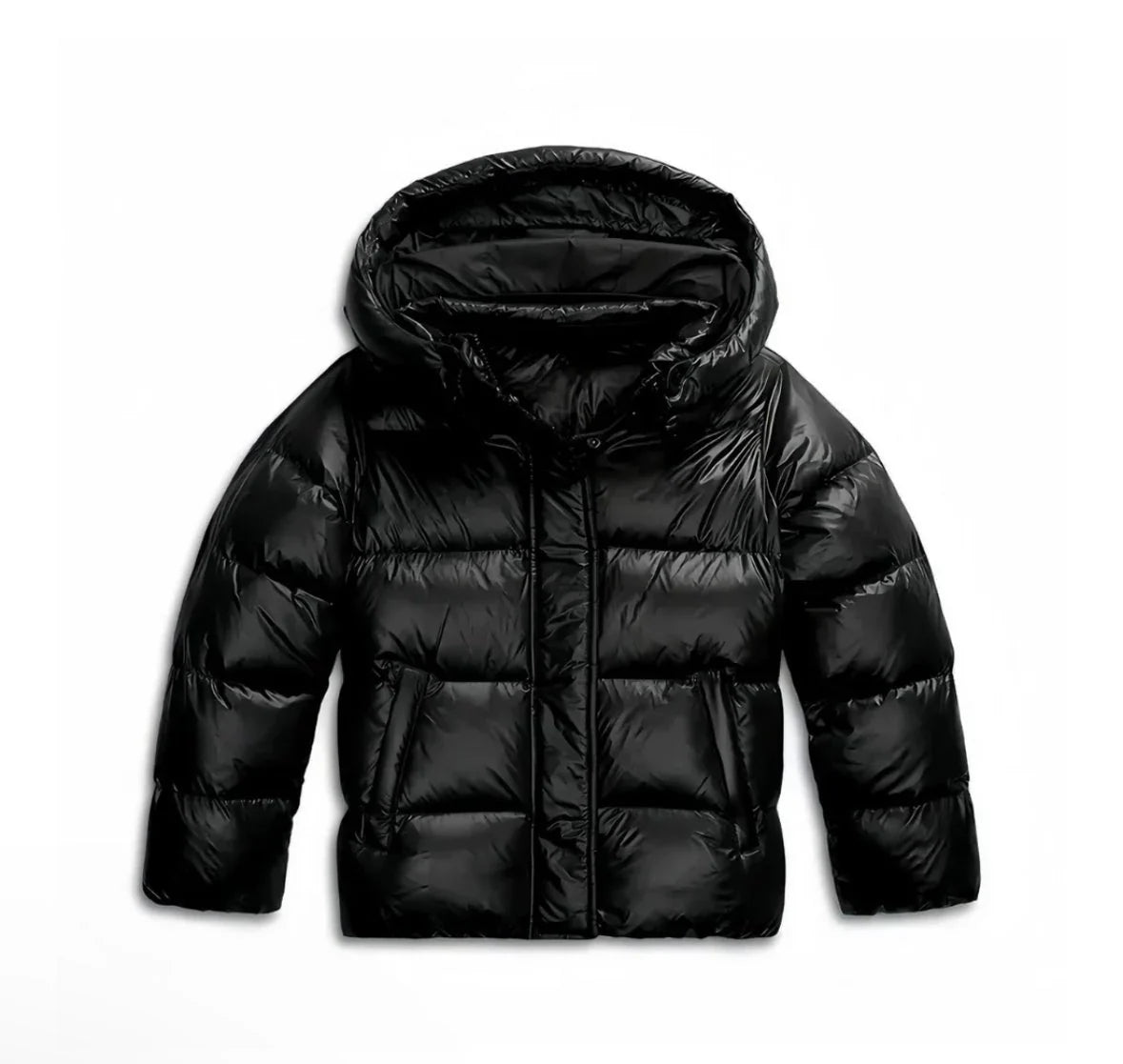 Women's Puffer Jacket Hooded Quilted Cropped - Black