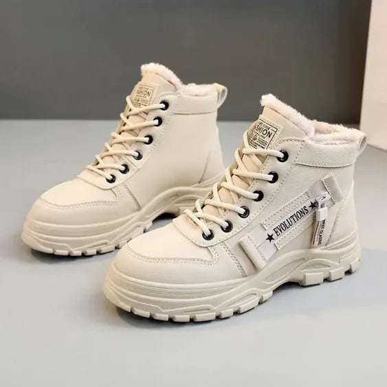 Women's high-top lace-up ankle boots with chunky lugged soles