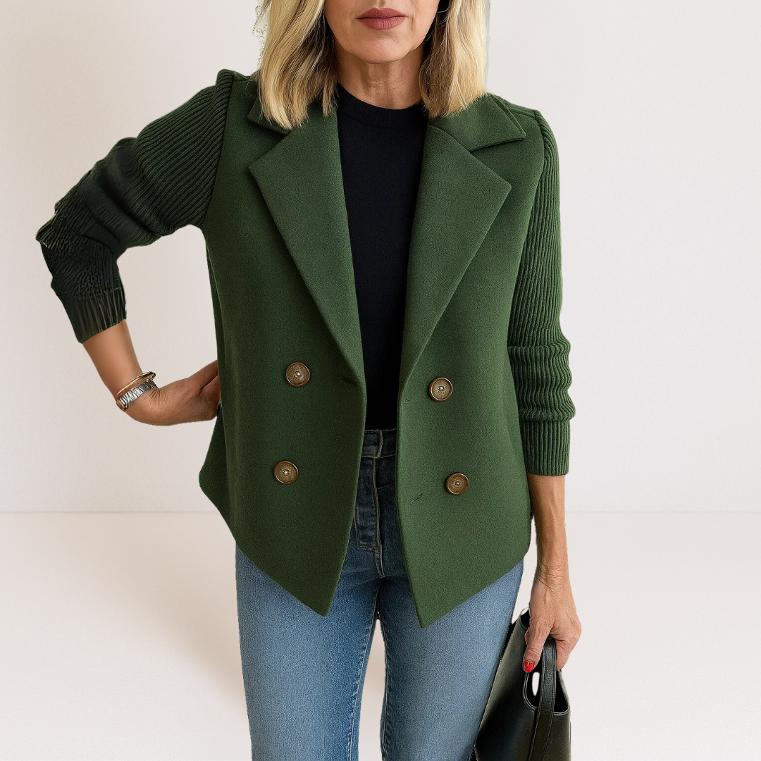 Women's double-breasted blazer with ribbed sleeves and notched lapels