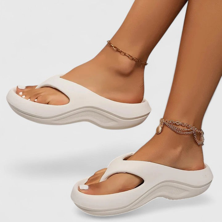 Women's Flip Flop Sandals Chunky Platform Toe-Post - White