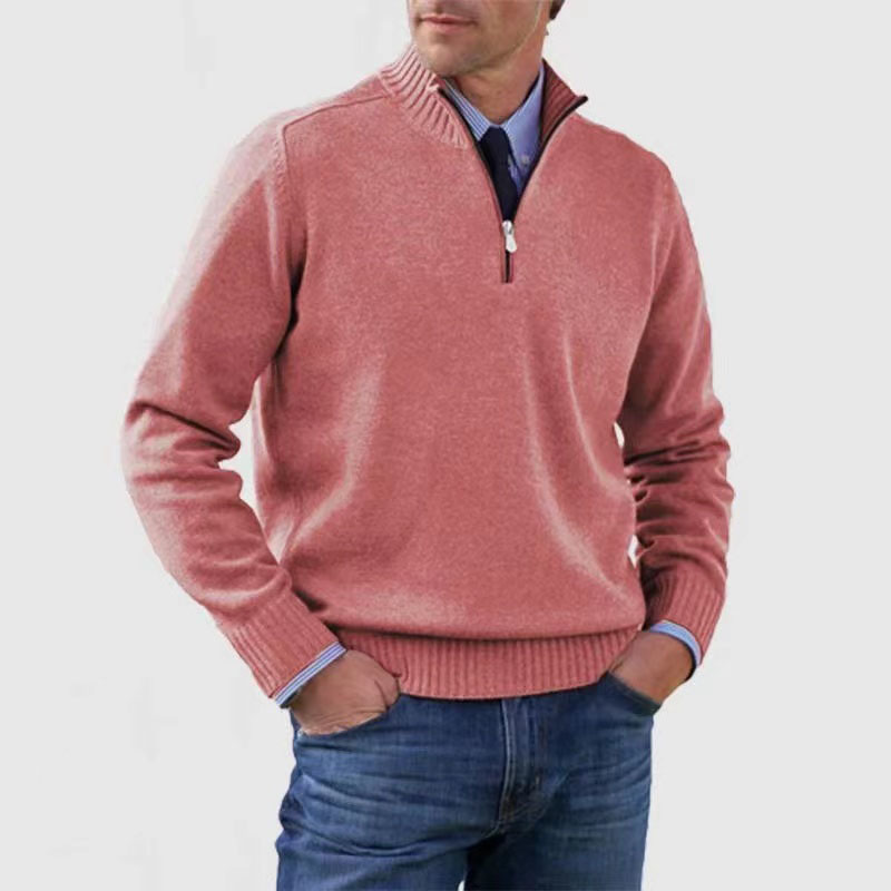 Men's long-sleeve half-zip jumper with ribbed stand collar
