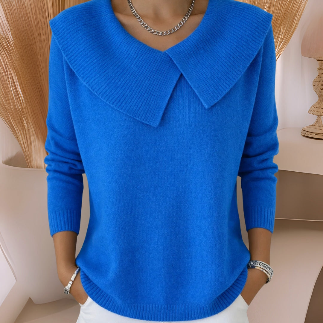 Women's long-sleeve collared jumper with broad ribbed collar and cuffs