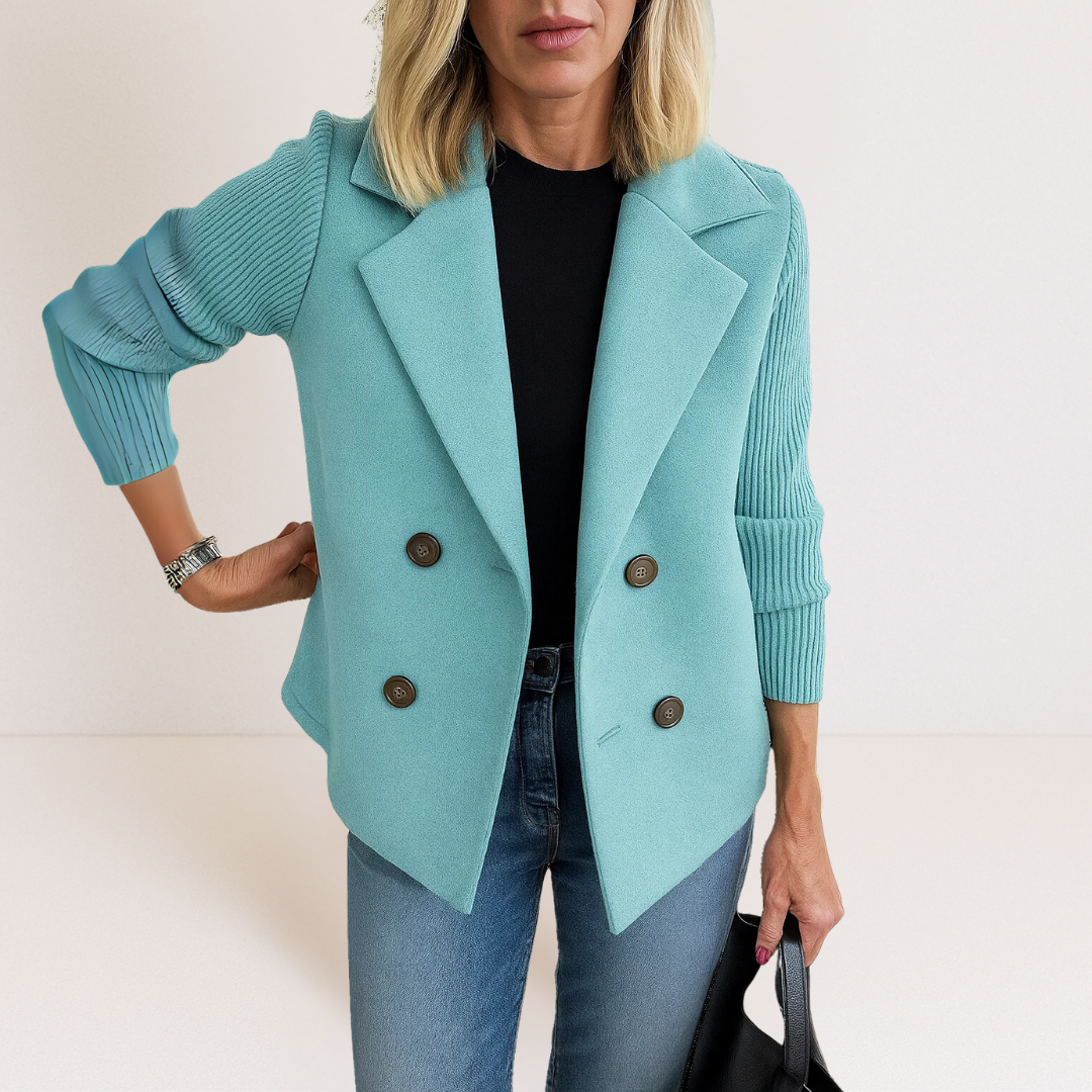 Women's double-breasted blazer with ribbed sleeves and notched lapels