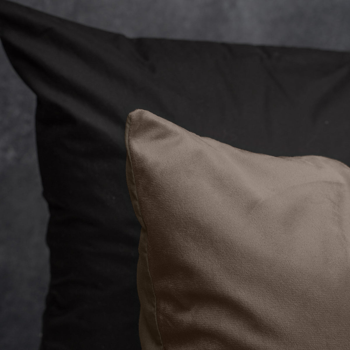 Taupe plain velvet-style duvet cover with matching pillowcase