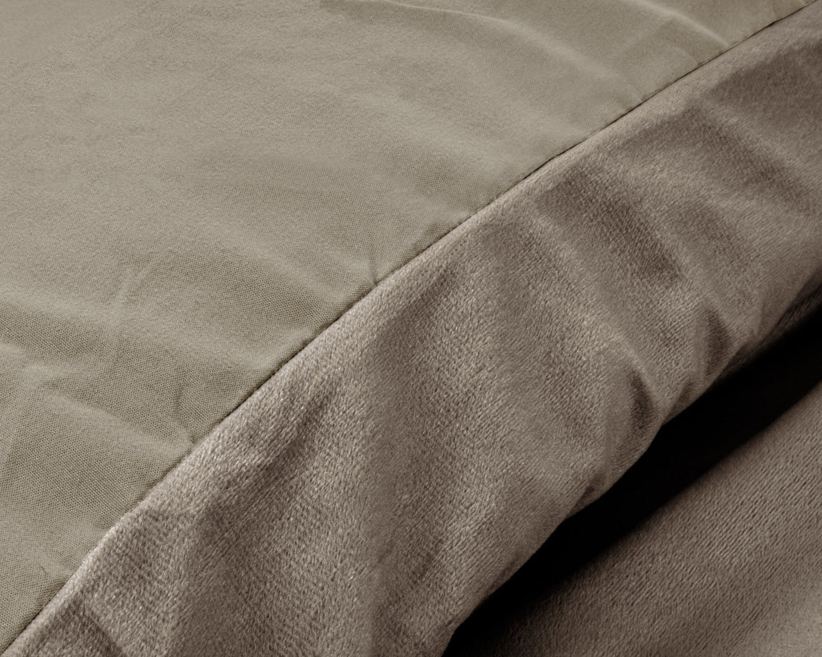 Taupe plain velvet-style duvet cover with matching pillowcase