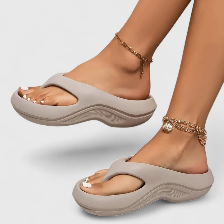 Women's Flip Flop Sandals Chunky Platform Toe-Post - Grey