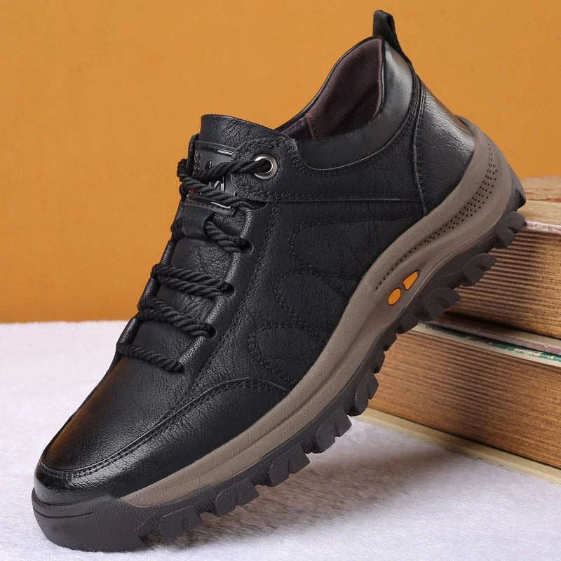 Men's Walking Shoes Leather Lace-Up Chunky Sole - Brown