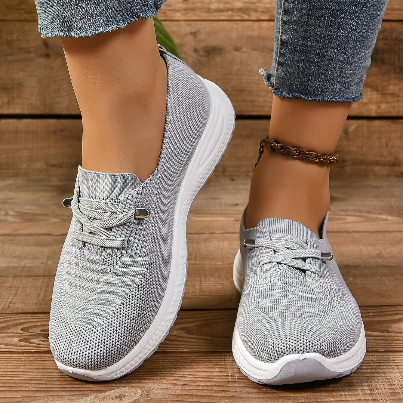 Women’s Slip-On Comfort Trainers | Grey Wide Fit Cushioned Walking Shoes