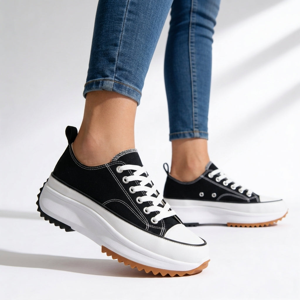 Women's platform trainers with lace-up front and chunky ridged sole