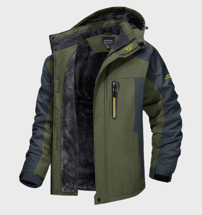 Men's hooded colour-block jacket with long sleeves and fleece-style lining