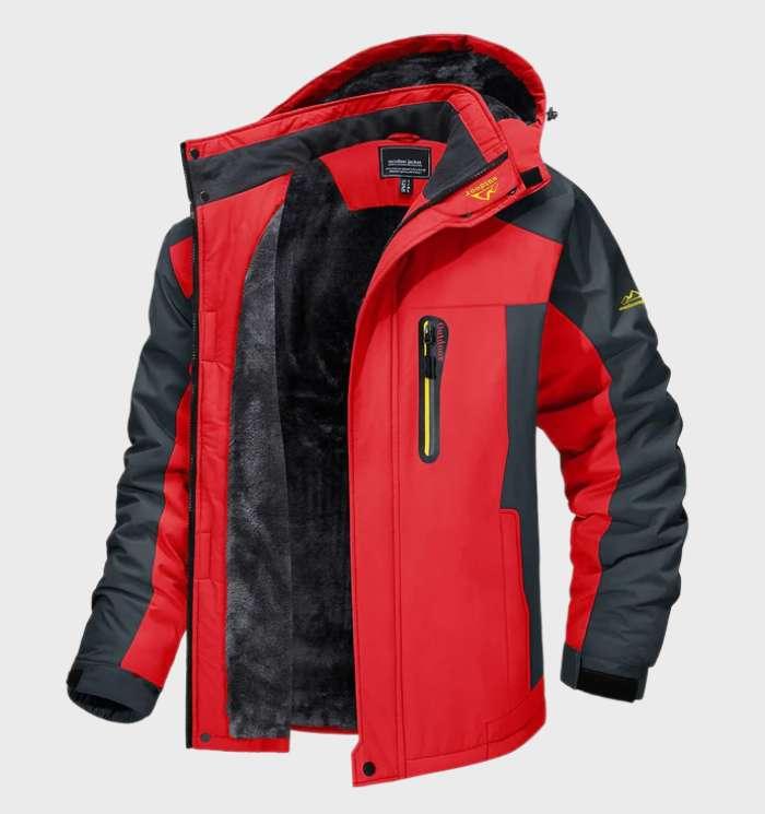Men's hooded colour-block jacket with long sleeves and fleece-style lining