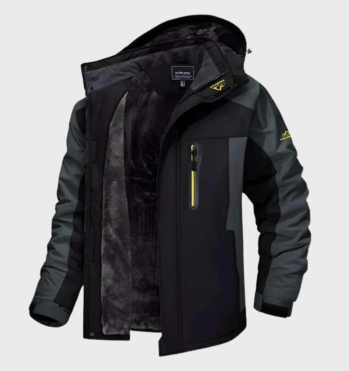 Men's hooded colour-block jacket with long sleeves and fleece-style lining