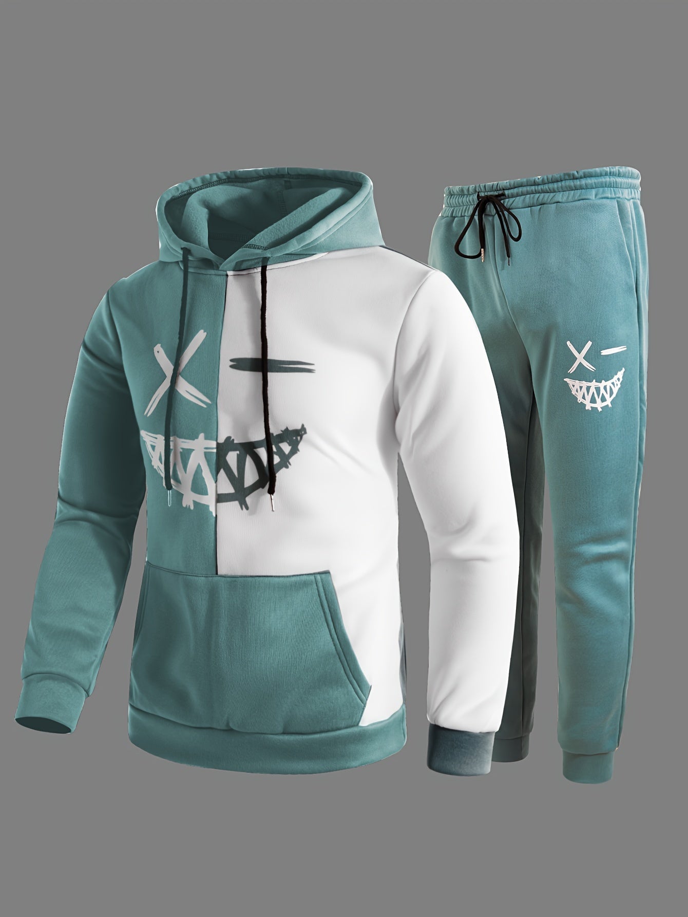 Men's Tracksuit Hoodie Two-Piece Drawstring Joggers - Navy