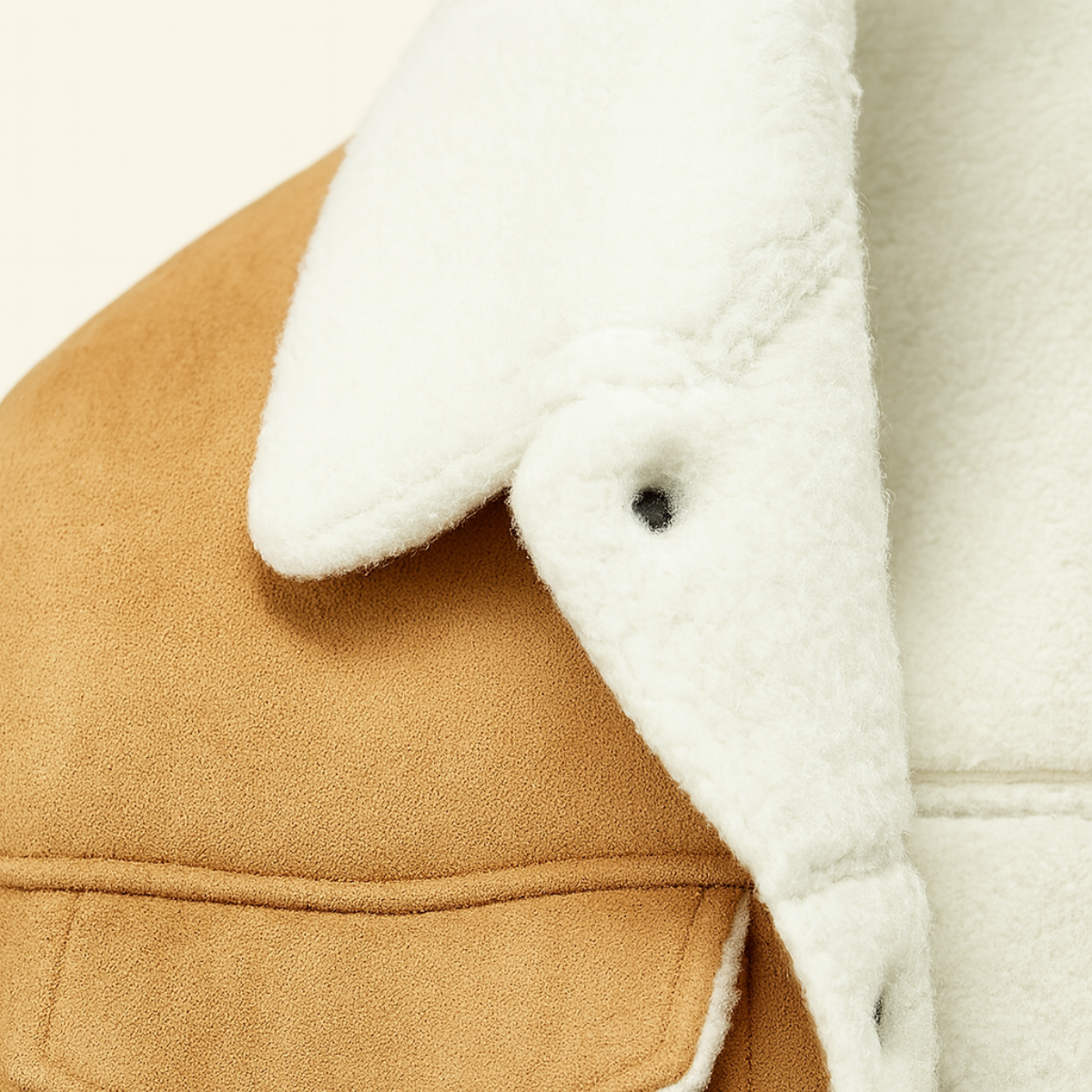 Men's fleece-lined faux leather jacket with shearling-style collar and multiple pockets