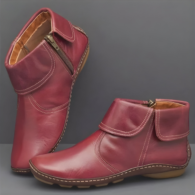 Ankle boots with foldover collars, side zips and flat soles