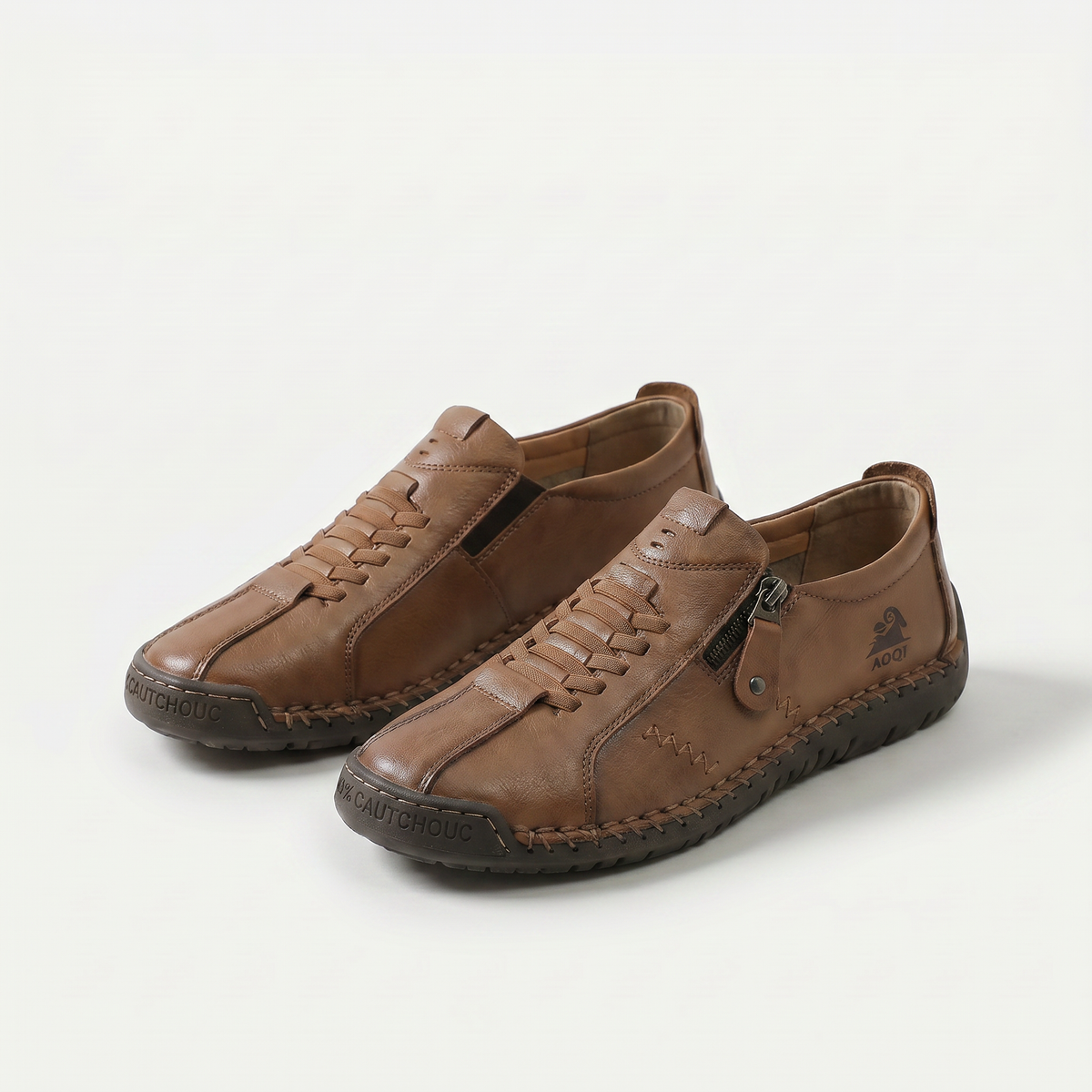 Low-profile lace-up trainers with side zip and flat sole