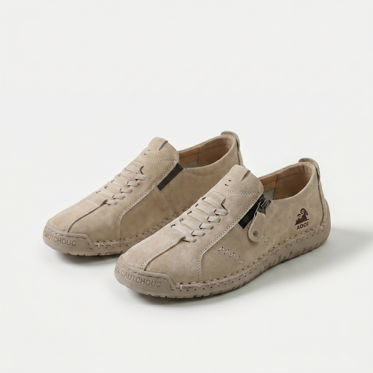 Low-profile lace-up trainers with side zip and flat sole