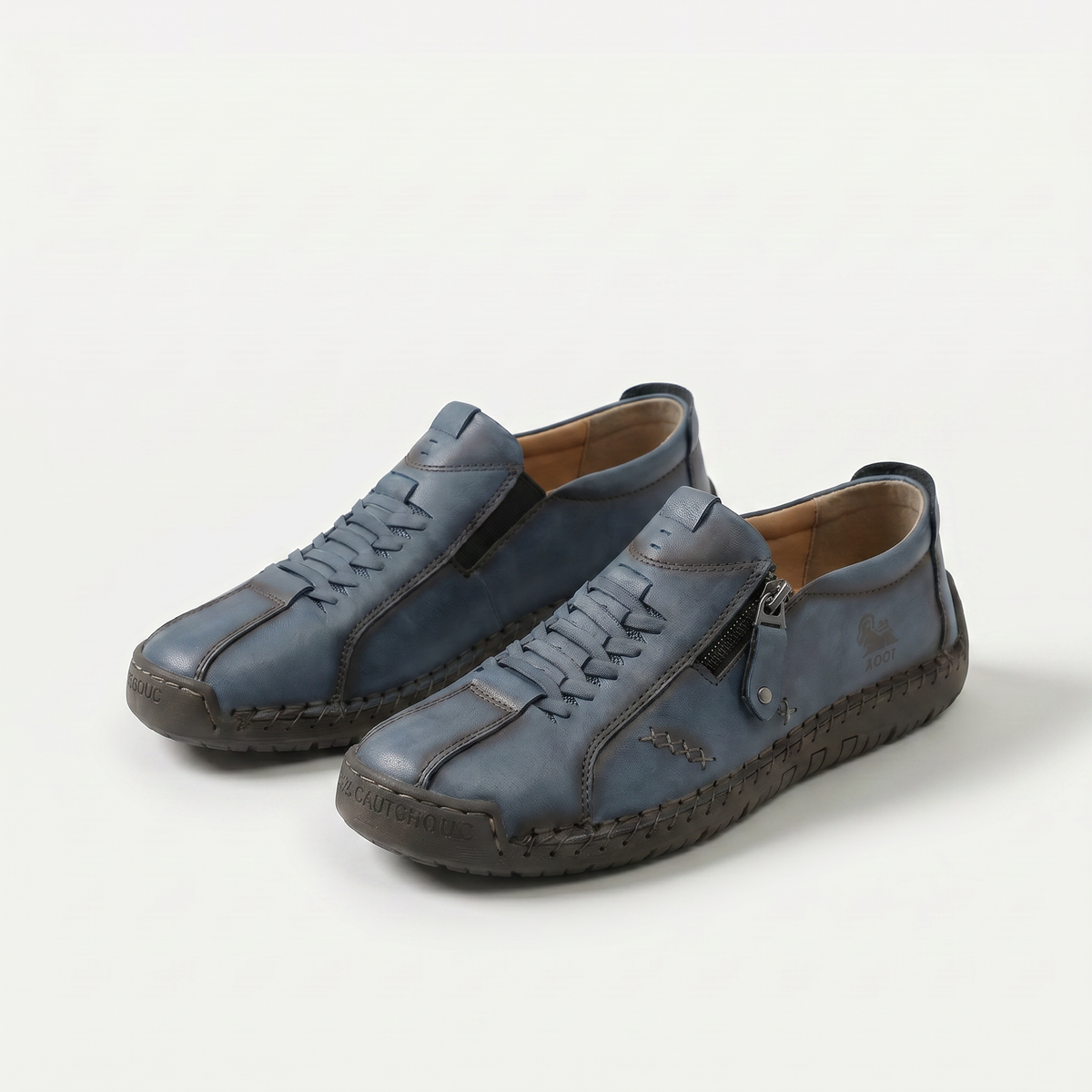 Low-profile lace-up trainers with side zip and flat sole
