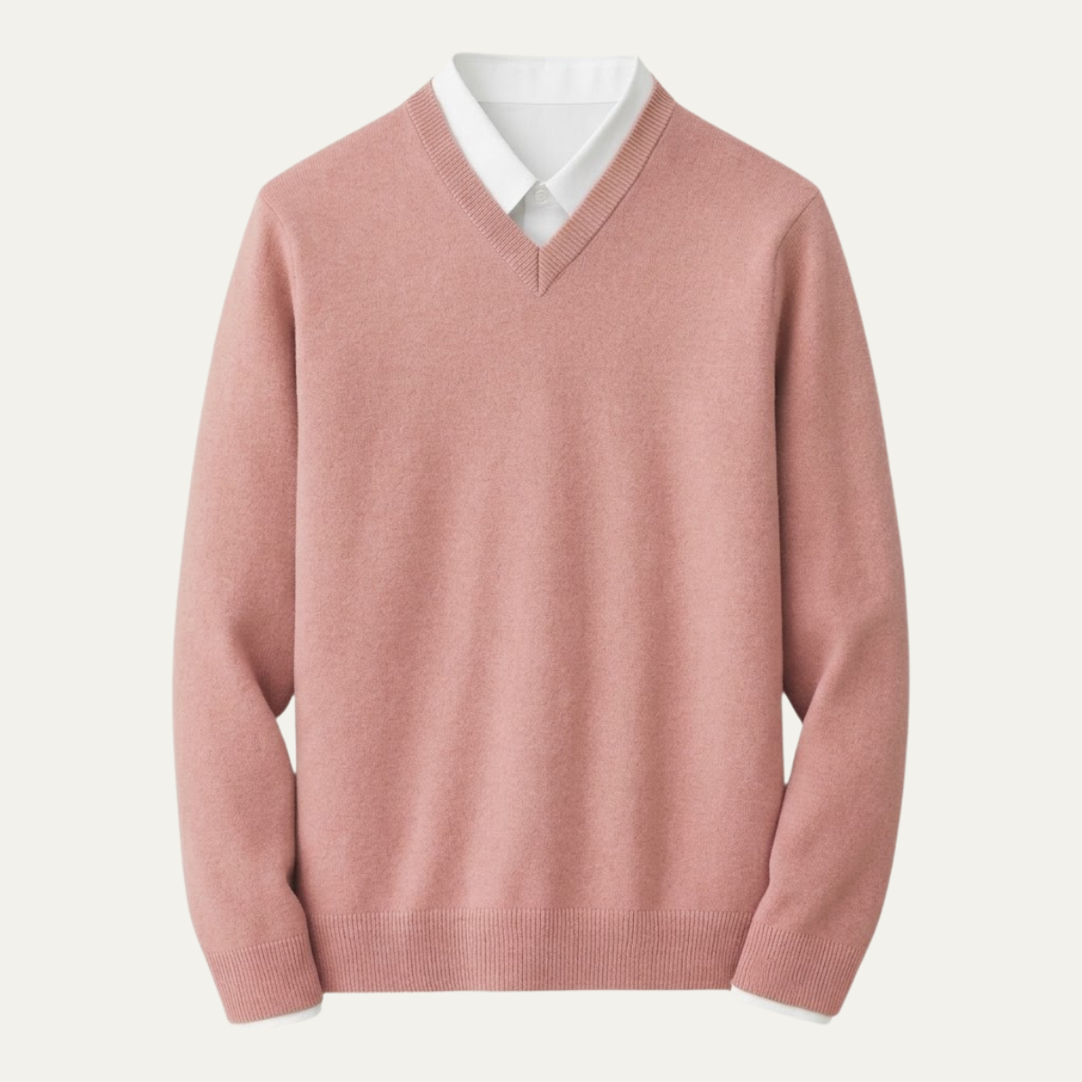 Men's long-sleeve V-neck sweater with ribbed trims