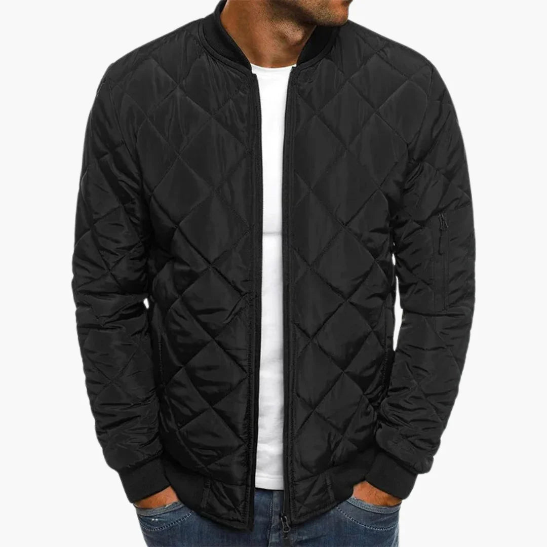 Men's diamond-quilted bomber jacket with ribbed trims and zip front