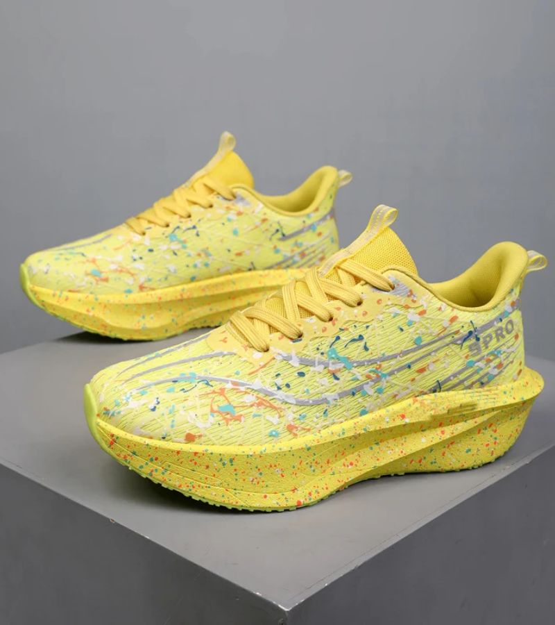Abstract paint-splatter lace-up platform trainers