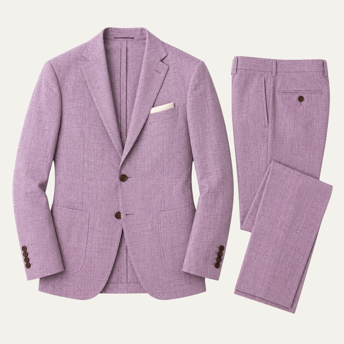 Men's slim fit textured two-piece suit set with notched lapel and matching trousers