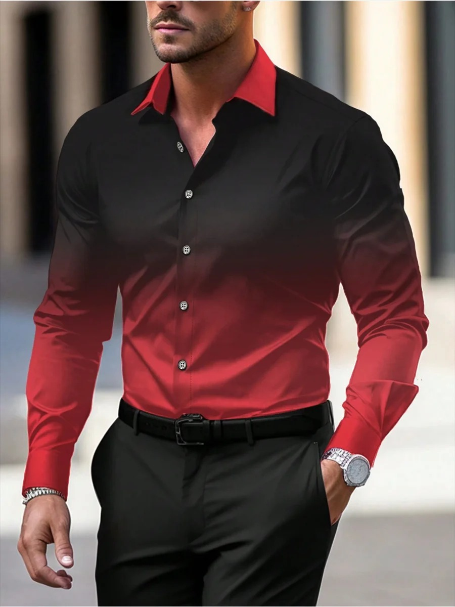 Men's long sleeve ombre shirt with spread collar and button front
