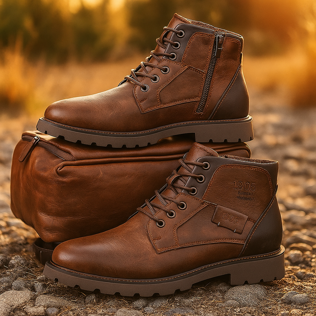 Men's lace-up ankle boots with side zips and lug soles