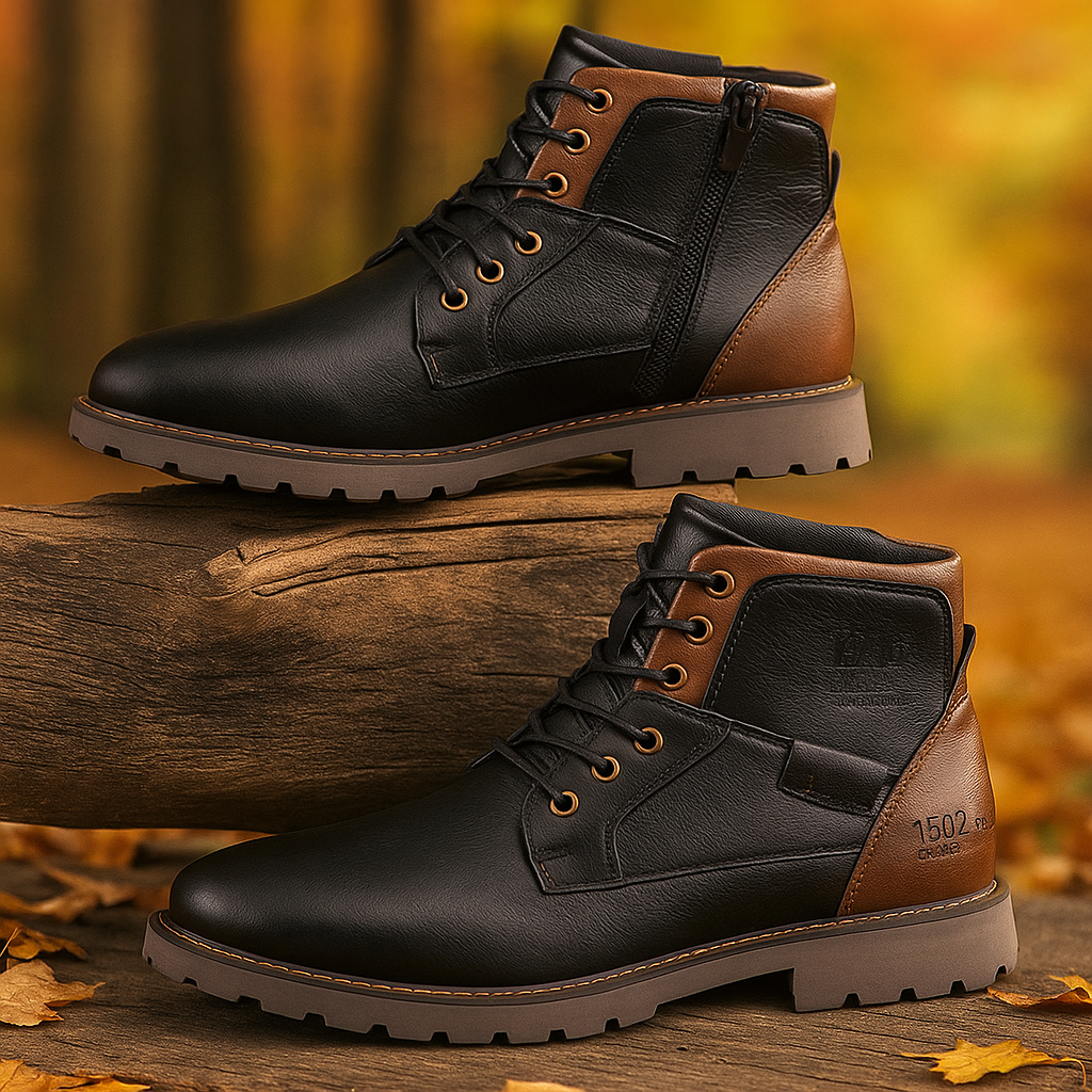 Men's lace-up ankle boots with side zips and lug soles