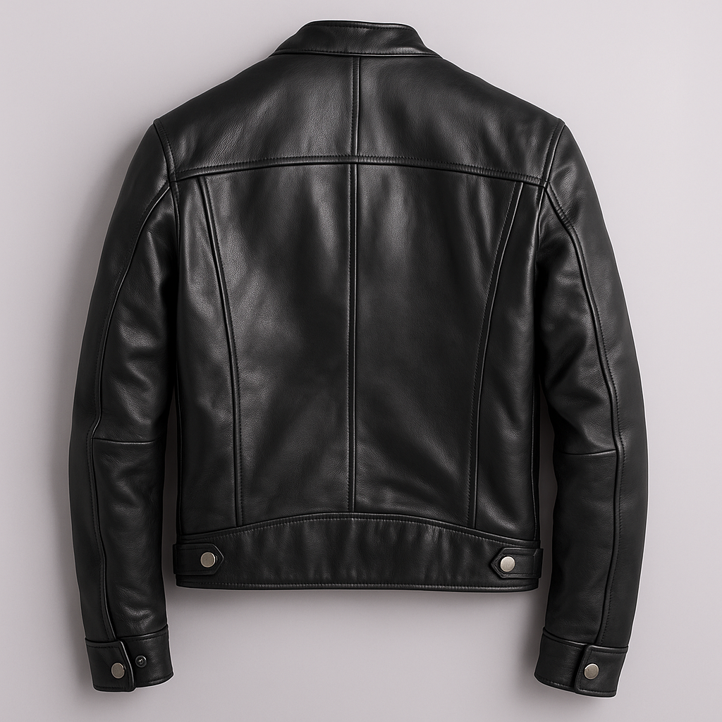 Men's Leather Jacket Slim Fit Band Collar - Brown