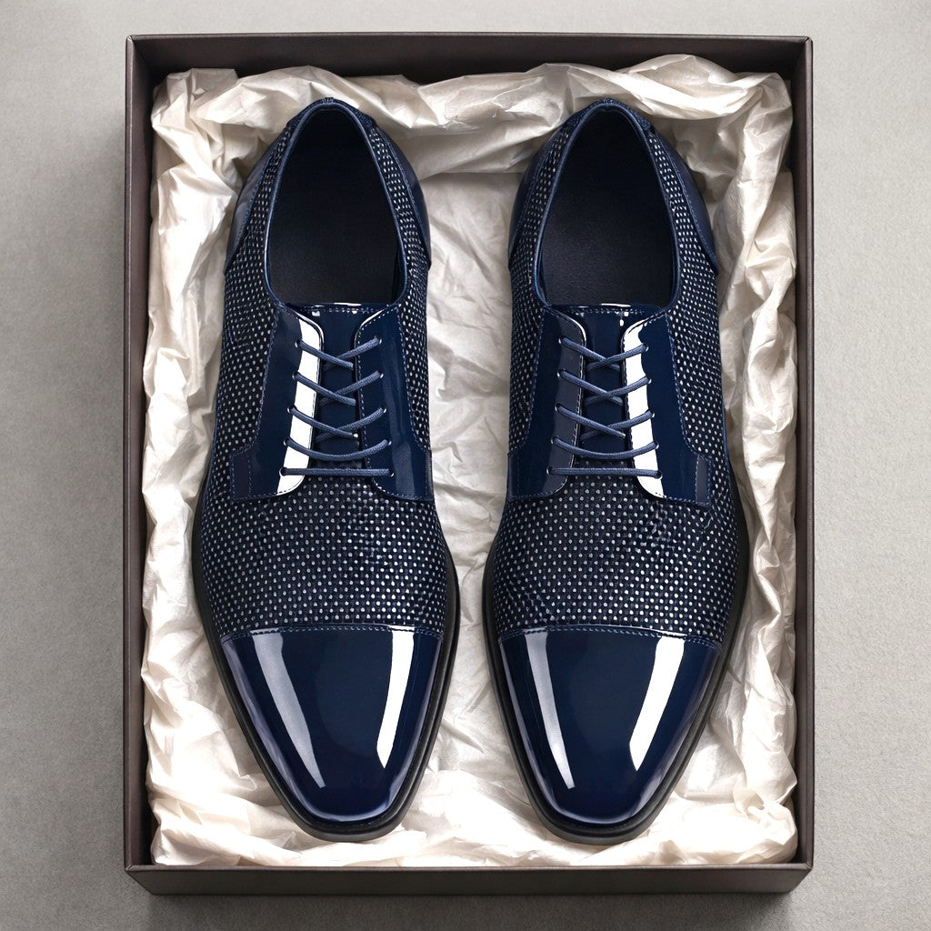 Men's Oxford Shoes Patent Cap Toe Lace-Up - Blue